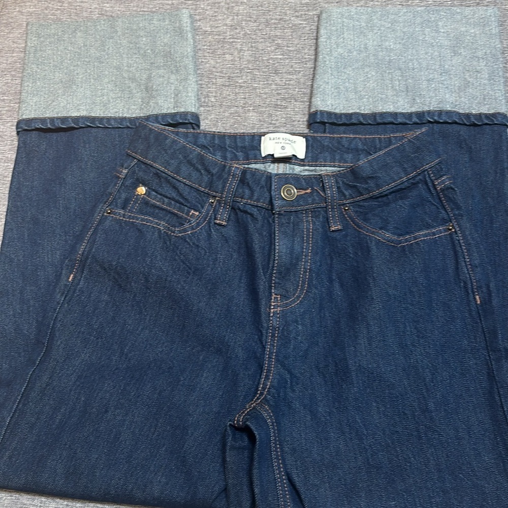 Women's High-Rise Straight Leg Wide Cuff Jeans, Size 8 - Picture 6 of 8